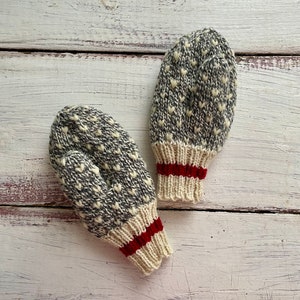 Kids Thrummed Mittens Hand Knit Wool Sock Monkey Style Kids Wool Mittens Newfoundland Mittens image 1