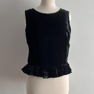 ヴィンテージ 90年代 CACHÉ タダシ・ショージ ブラックベルベット フリル ノースリーブ ペプラム トップ L