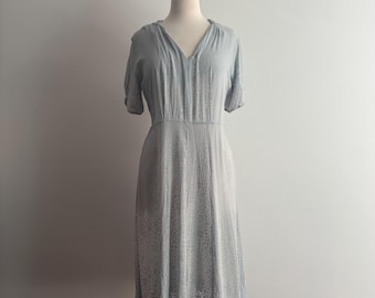 Vintage 1930s Dusty Blue Burnout Floral Sheer Dress / S M