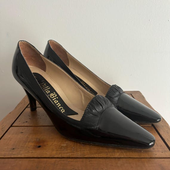 Vintage 60s Italian Made Black Patent High Heel Shoes 38.5