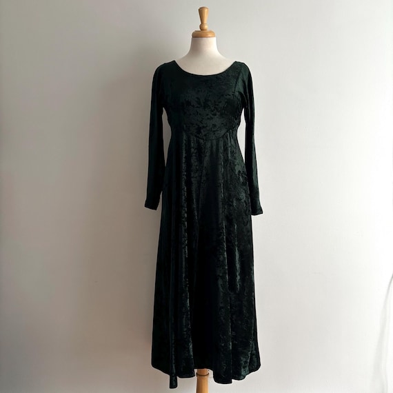 Vintage 1990s ALL THAT JAZZ Dark Green Crushed Velvet Maxi Dress / 8