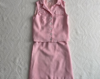 Vintage 1960s JUNIOR HOUSE Pink Sleeveless Top & Skirt Suit Set / 23 waist