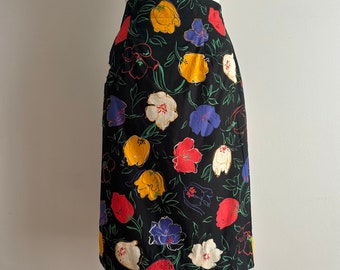 Vintage 90s UNGARO Ter Floral Print High Waist Skirt / 28 inch waist