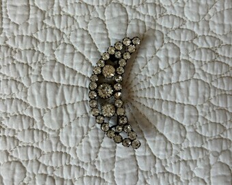 Antique Victorian Rhinestone Crescent Moon Brooch