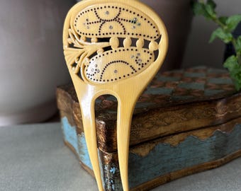Antique Art Deco Celluloid Ivorine with Rhinestones Hair Fork