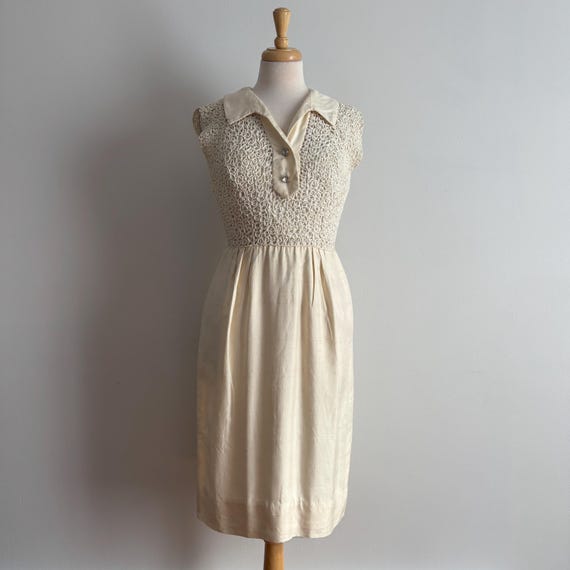 Vintage 1960s PAT SANDLER Sheer Woven Sleeveless Silk Lined Dress / XS S