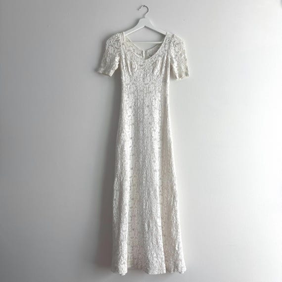 Vintage 70s LANZ Originals White Cotton Lace Maxi Dress / XXS