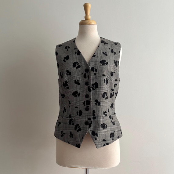 Vintage 90s ESCADA Silk and Wool Grey Black Vest / Size 38