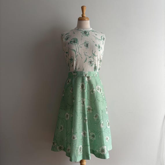 Vintage 1960s FRED ROTHSCHILD California Mint Green & White Floral Dress / 28 Waist