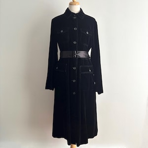 Vintage PRADA Y2K Black Velvet and Silk Long Sleeved Button Down Midi Dress 44