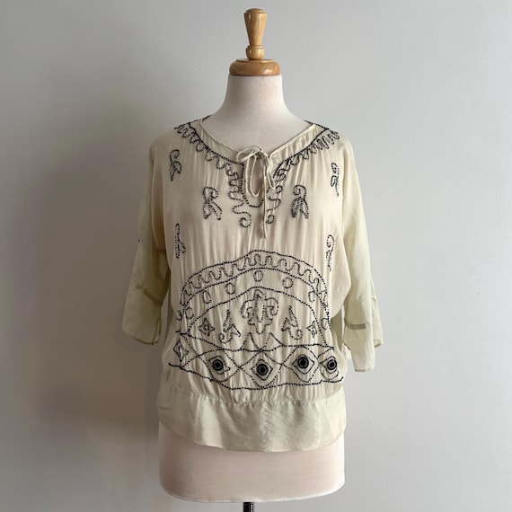 Vintage 1920s Sheer Silk Beaded Blouse / S