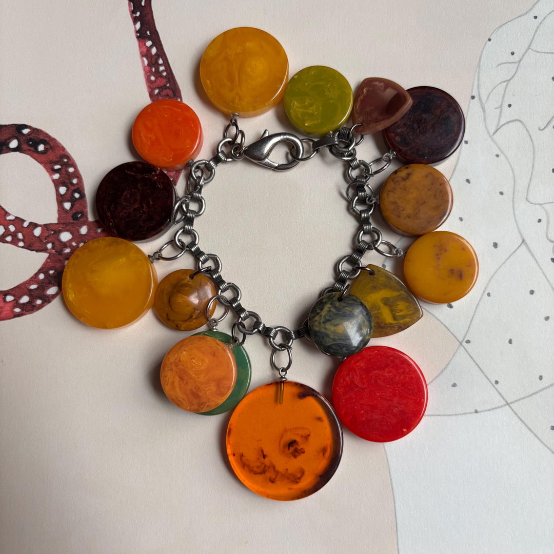 Vintage Bakelite Colourful Marbled & Swirled Disc Charm Bracelet - Etsy