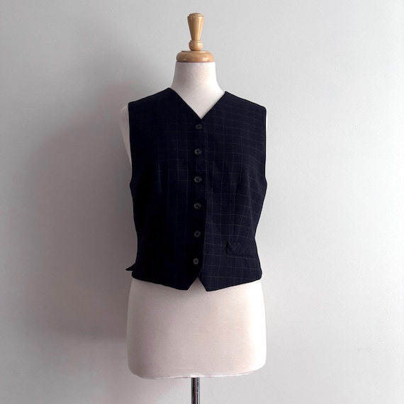 Vintage 1990s BURBERRY Windowpane Check Wool Vest / 10