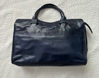 Vintage 60s 70s Italian Vegan Leather Dark Blue Bag Handbag Purse