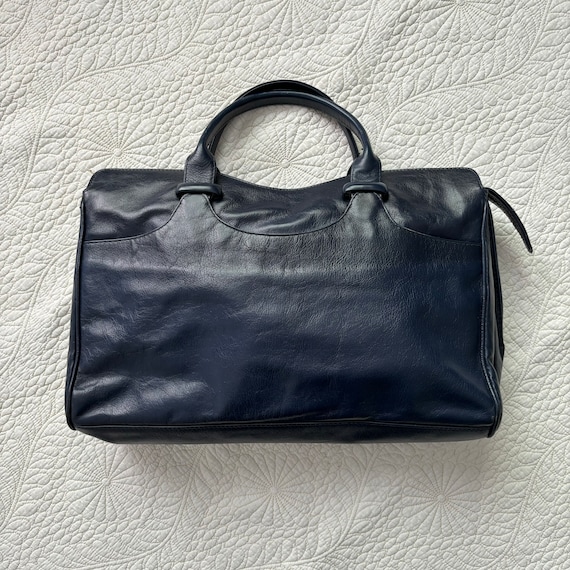 Vintage 60s 70s Italian Vegan Leather Dark Blue B… - image 1