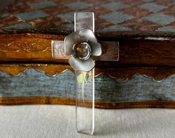 Vintage 1940s Lucite Cross and Rose Brooch