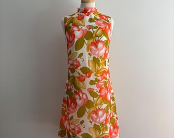 Vintage 1960s Sheer Watercolour Floral Print Shift Dress / 36 bust