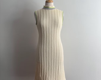 Vintage 1960s Linen & Wool Ribbed Knit Sleeveless Shift Dress / 36 bust