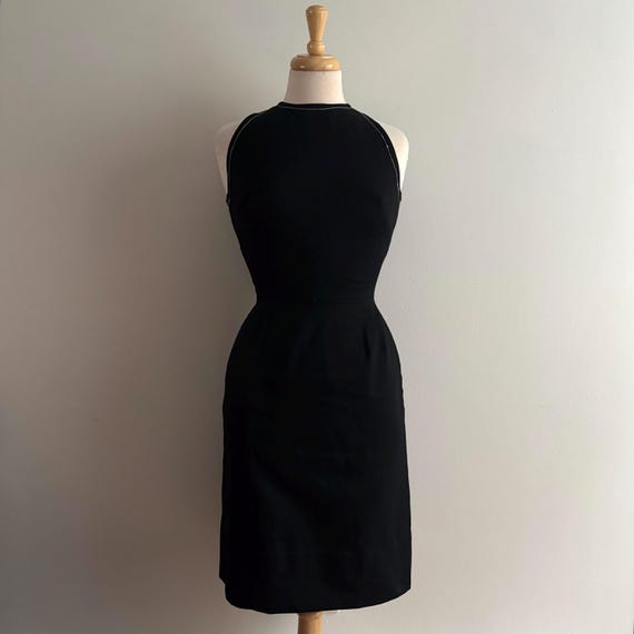 Vintage 1960s JOAN MILLER Black Piqué Sleeveless Dress / XXS