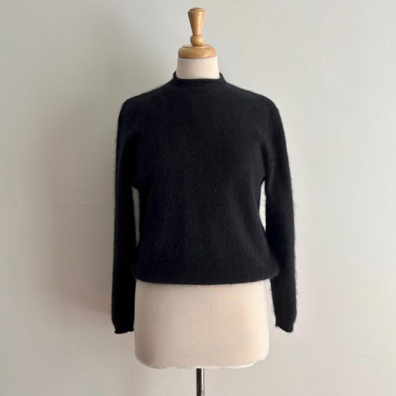 Vintage Y2K Black Angora Blend Mock Neck Minimalist Sweater M