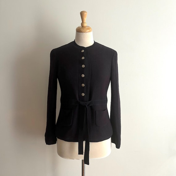 Vintage MOSCHINO Navy Wool Jacket Fall Classic Knit Blazer 10