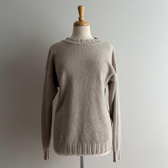 Vintage 90s ESPRIT Linen & Cotton Blend Pale Grey Minimalist Knit Sweater S/M