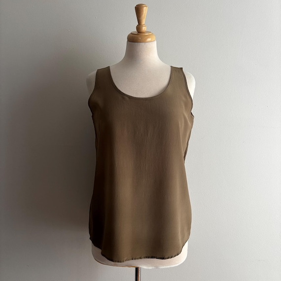 Vintage 1990s Olive 100% Silk Sleeveless Top / M