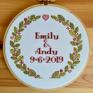 Customizable Wedding Wreath Cross Stitch Pattern, Digital Download PDF, Personalize