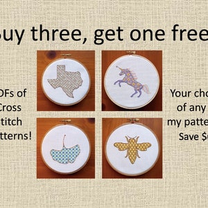 Buy 3 Get 1 Free, PDF Cross Stitch Patterns, 25% Off, Save, BOGO