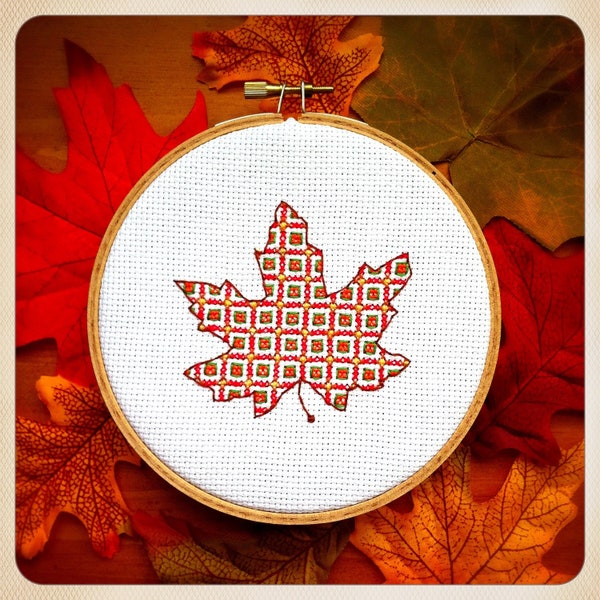 Autumn Maple Leaf Cross Stitch Pattern, Digital Download PDF