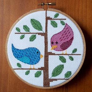 Birds in a Tree Cross Stitch Pattern, Digital Download PDF