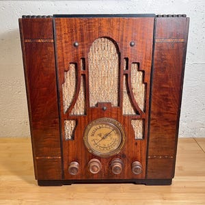 1935 Atwater Kent Tombstone AM SW MP3 Art Deco Radio, Elec Serviced, Bluetooth Option, Model 145