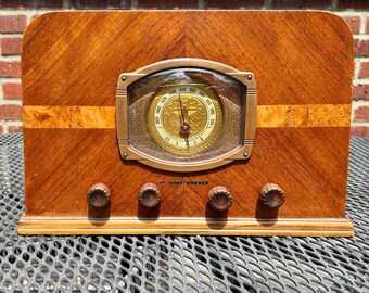 1937 Stewart-Warner AM/SW/MP3 Radio, Bluetooth Option, Craft-Built Cabinet, Art Deco Model 1801, Elec Restored