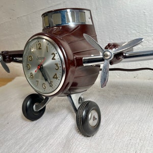 1940s Mastercrafters Sessions Airplane Clock Light, Nicely Working, Brown Bakelite image 3