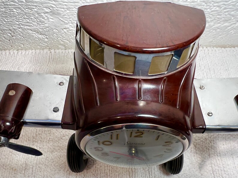 1940s Mastercrafters Sessions Airplane Clock Light, Nicely Working, Brown Bakelite image 7
