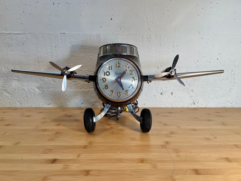 1940s Mastercrafters Sessions Airplane Clock Light, Nicely Working, Brown Bakelite image 1