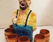 Drunken occupied Japan Decanter with keg cups adorable and ugly drunken dude way into his cups Use him to decant your favorite spirit
