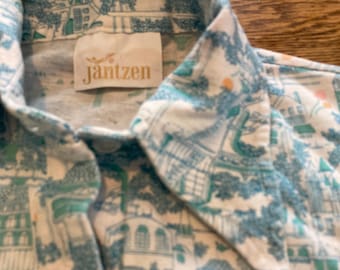 1960s Jantzen Collared Tank Top, Palm Beach Town Scene (Size M/L)
