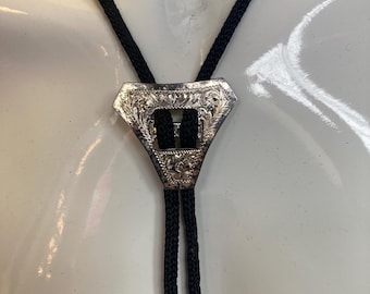 Cool triangle concho silver tone bolo tie