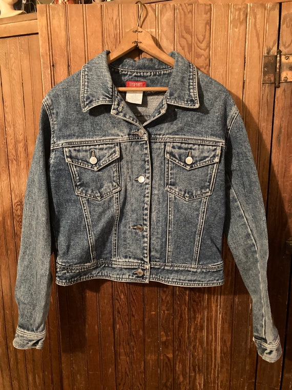 90s Espirit Cropped Distressed  Denim Jacket M