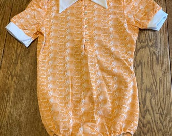 Vintage 70s Horse Print Bodysuit, Dagger Collar, Size 8/10