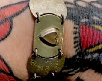 WW2 Trench Art Sweetheart Bracelet, New Guinea Sterling Silver Coins, USN Sailor Handmade Jewelry