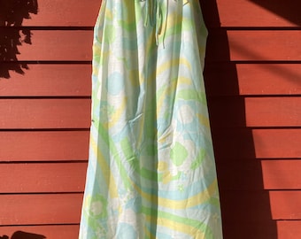 1960s Psychedelic Floral Nightie Dress, Size M/L