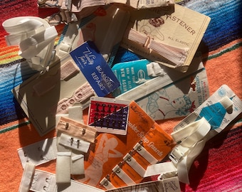 Vintage Sewing Notions Lot: Garters, Bra Straps, Fasteners