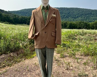 Vintage Tan Blazer Sport Coat 70s Montgomery Ward Union Made Paisley Lining