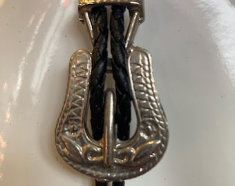 Vintage silver tone western buckle bolo tie