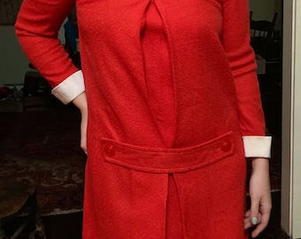 1960s Red Mod Dress with Collar & Cuffs, Size 8