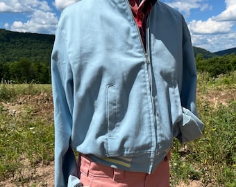 1960s twill jacket in light blue with knit cuffs and collar and waist size L