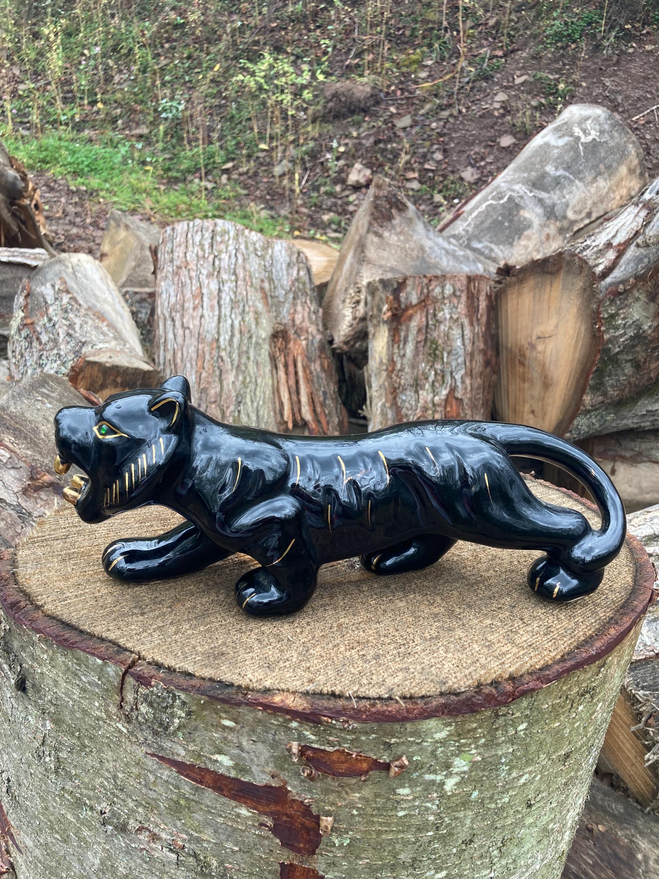 Vintage Black Ceramic Panther - Etsy