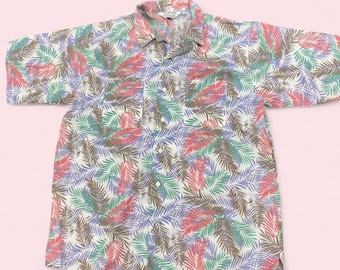 Vintage Puritan Cuban Style button up tropical mens short sleeve L
